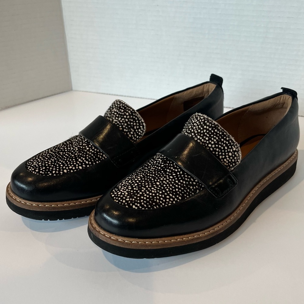 Clarks Artisan Glick Avalee Spotted Calf Fur SlipOn Comfort Loafers Size 6